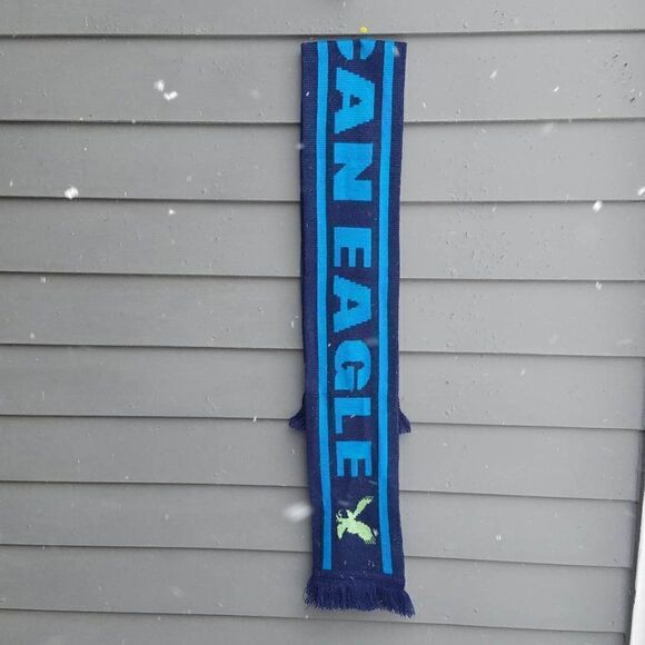 American Eagle Blue Black Knit Scarf 72" x 6 1/2" - Picture 1 of 6